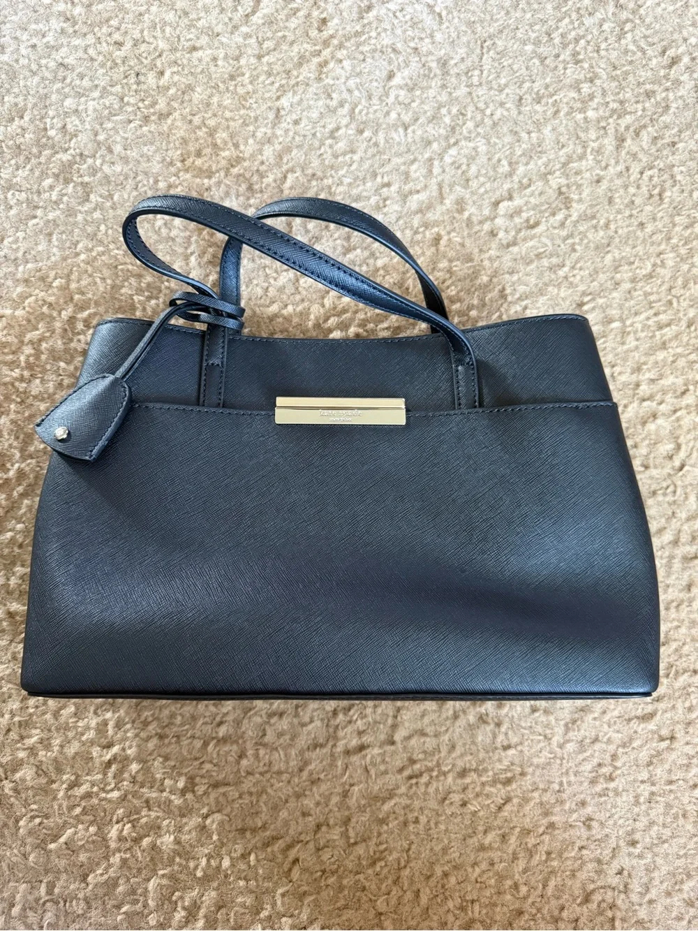 kate spade Black Saffiano Leather Shoulder Bag with Gold Plaque